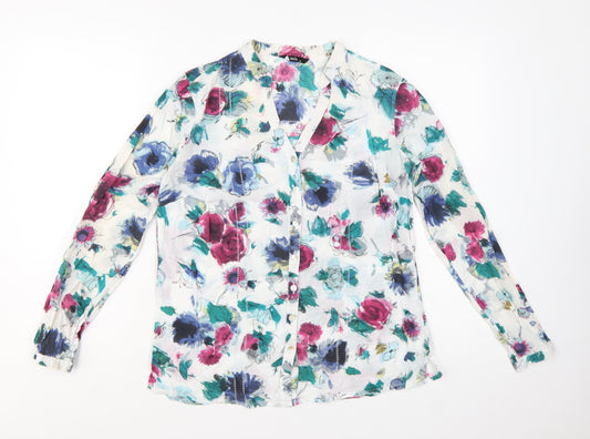 M&Co Women's Multicoloured Floral Cotton Blouse Size 10