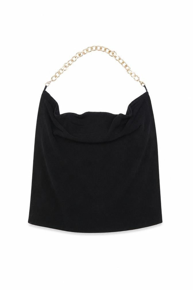 Front view of ASOS DESIGN Women's Black Cowl Neck Chain Strap Camisole Top, size 8