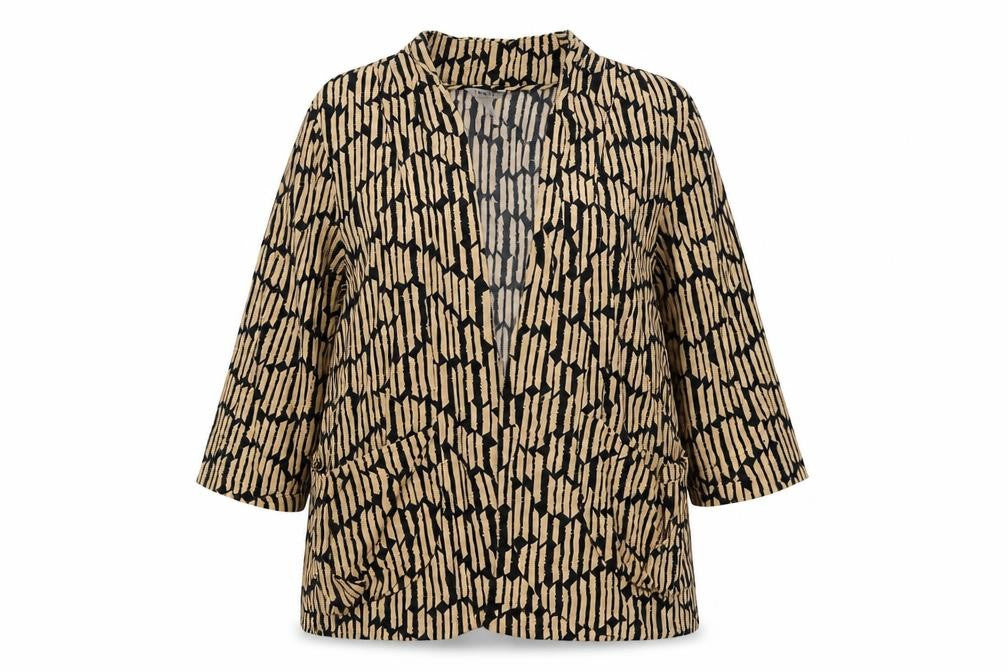 Front view of I Love H81 Women's Beige Geometric Tunic Blouse, size L