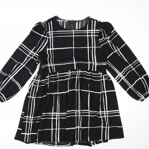 New Look Women Black Check Long Sleeve A-Line Dress Size 12