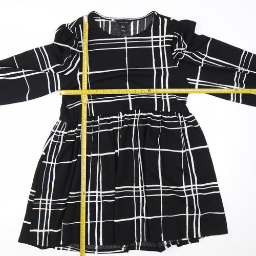 New Look Women Black Check Long Sleeve A-Line Dress Size 12