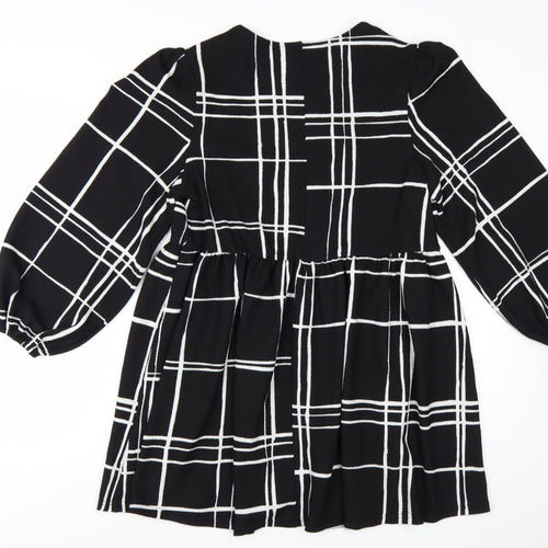 New Look Women Black Check Long Sleeve A-Line Dress Size 12