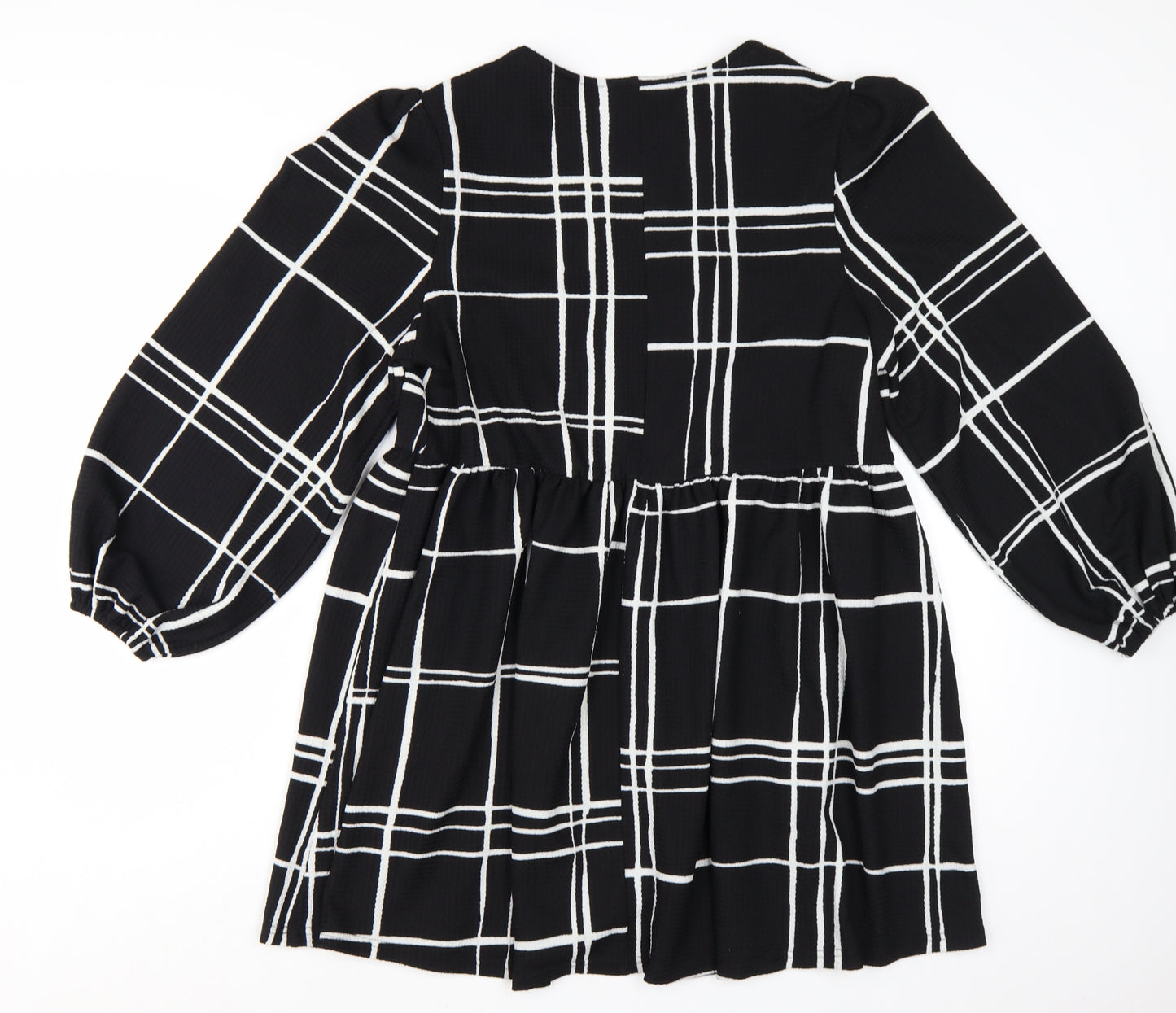 New Look Women Black Check Long Sleeve A-Line Dress Size 12