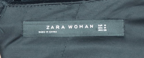 Zara Women Black Velvet Ruched Bodycon Mini Dress Size 12