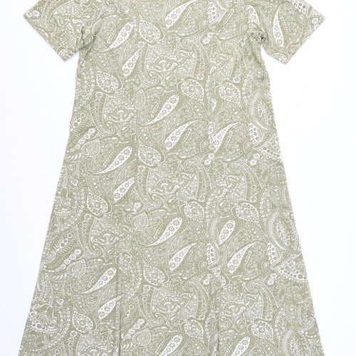 Damart Women's Green Paisley A-Line Knee Length Cotton Dress Size 16