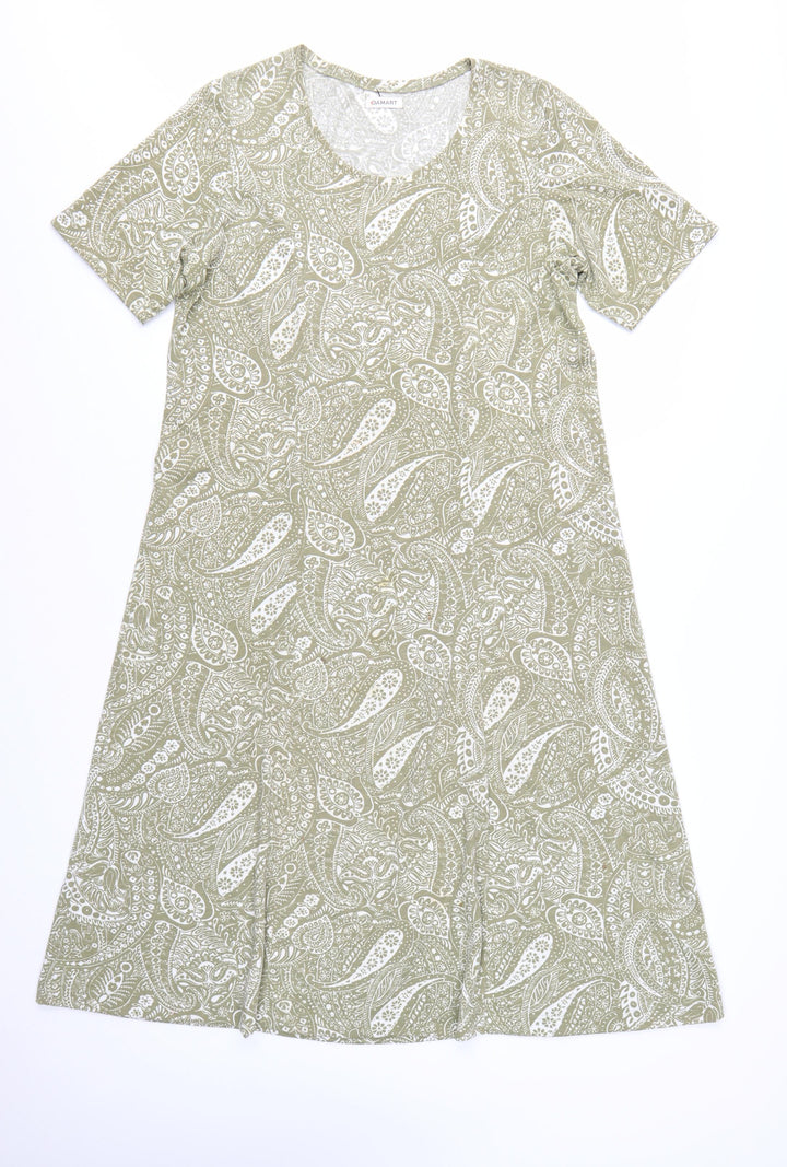 Damart Women's Green Paisley A-Line Knee Length Cotton Dress Size 16