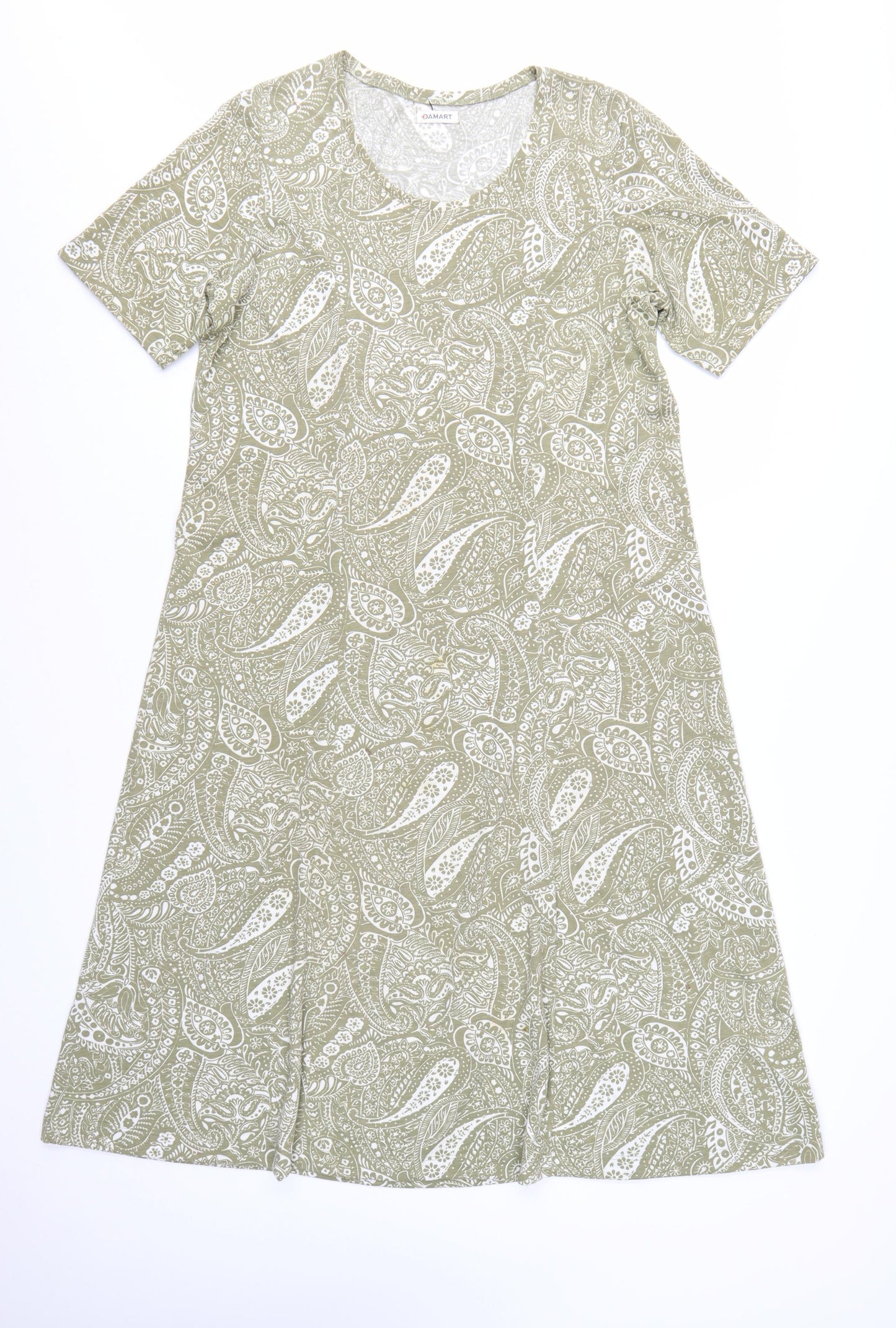 Damart Women's Green Paisley A-Line Knee Length Cotton Dress Size 16