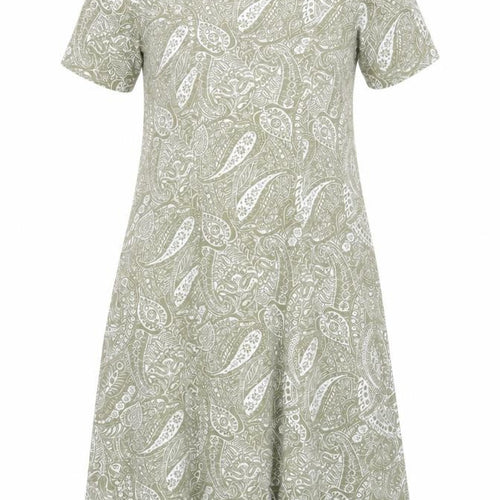 Damart Women's Green Paisley A-Line Knee Length Cotton Dress Size 16