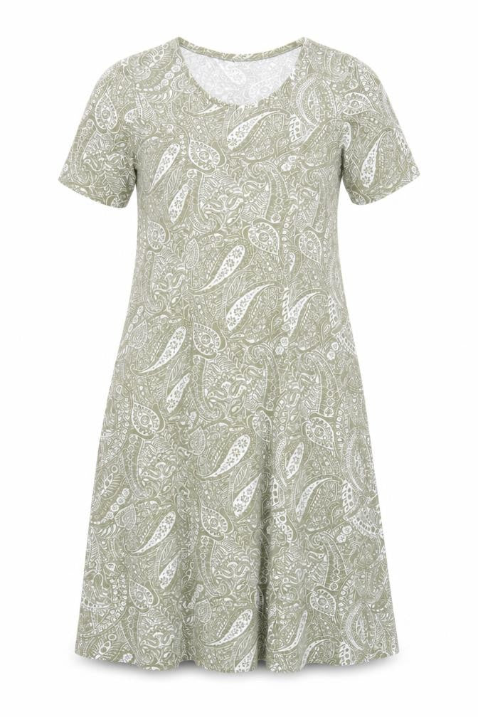 Damart Women's Green Paisley A-Line Knee Length Cotton Dress Size 16