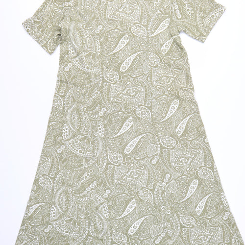 Damart Women's Green Paisley A-Line Knee Length Cotton Dress Size 16
