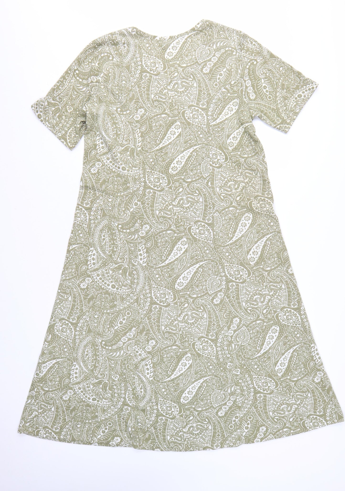 Damart Women's Green Paisley A-Line Knee Length Cotton Dress Size 16