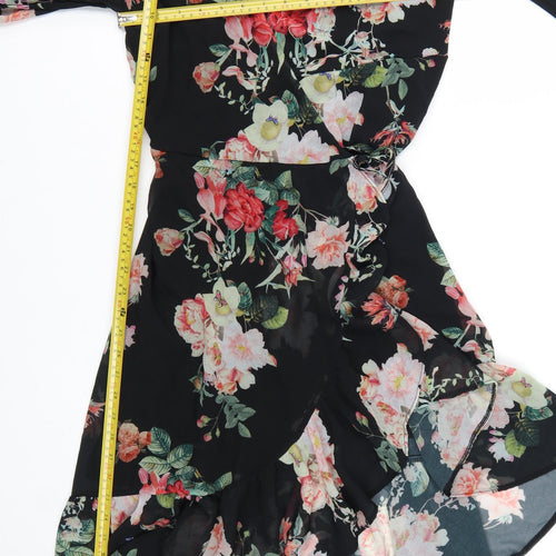 Lipsy Women’s Black Floral Wrap Hi-Low Chiffon Dress Size 12