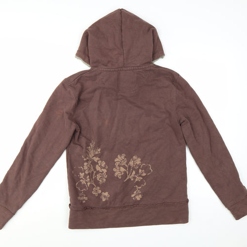 Fat Face Womens Brown Floral Pullover Hoodie Size 10 Cotton Blend