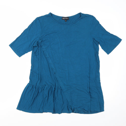 Next Women Blue Tunic T-Shirt Size 12 Short Sleeve Ruffle Hem