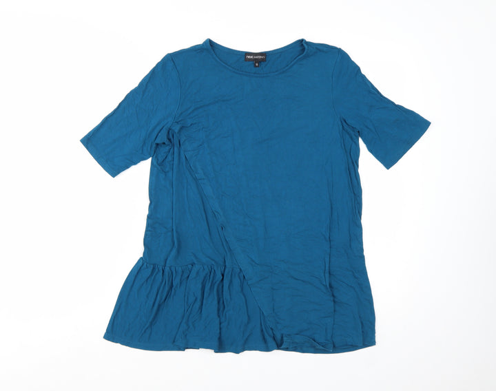 Next Women Blue Tunic T-Shirt Size 12 Short Sleeve Ruffle Hem