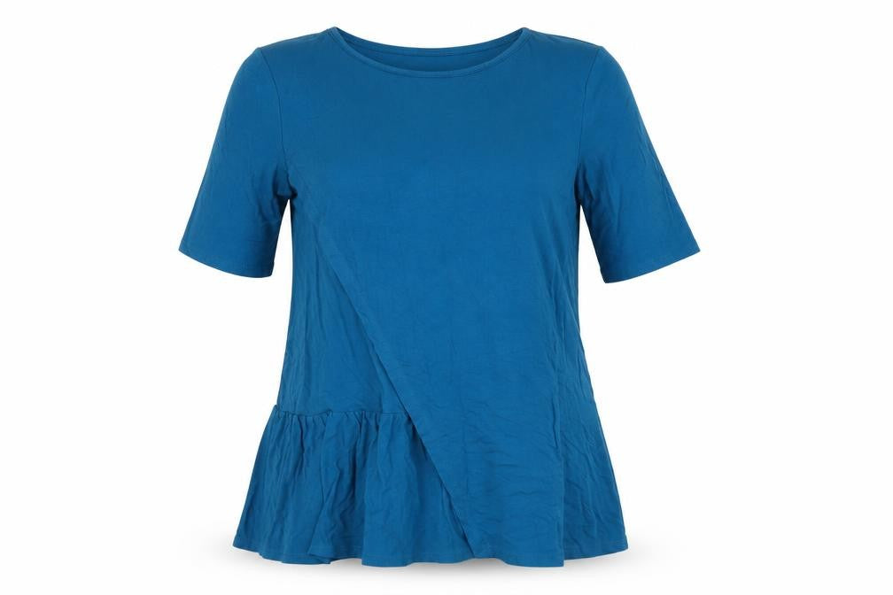 Next Women Blue Tunic T-Shirt Size 12 Short Sleeve Ruffle Hem