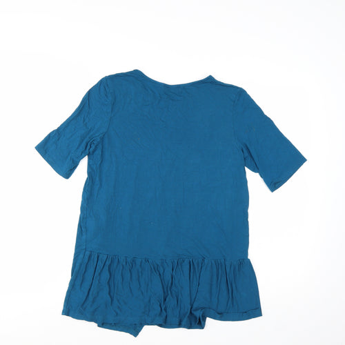 Next Women Blue Tunic T-Shirt Size 12 Short Sleeve Ruffle Hem