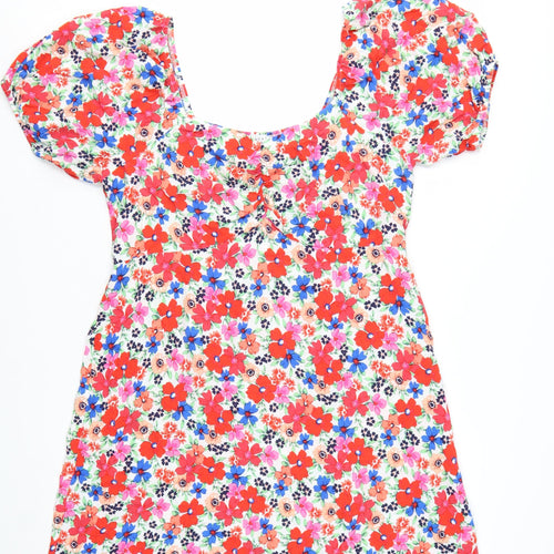 Papaya Women’s Multicoloured Floral Short Puff Sleeve A-Line Dress Size 16