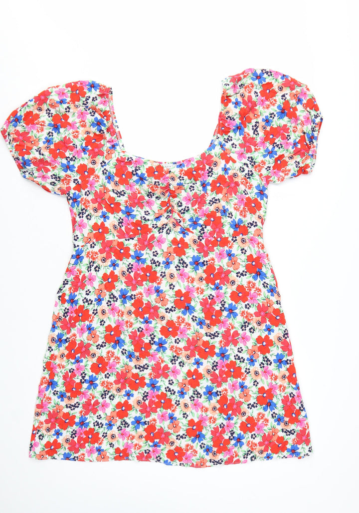 Papaya Women’s Multicoloured Floral Short Puff Sleeve A-Line Dress Size 16
