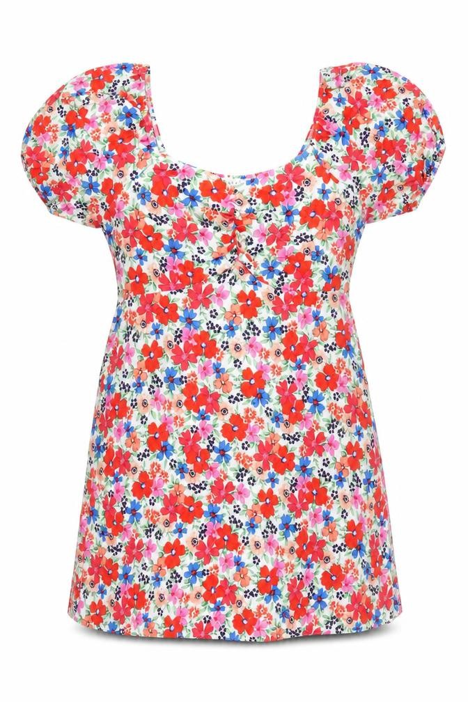 Papaya Women’s Multicoloured Floral Short Puff Sleeve A-Line Dress Size 16