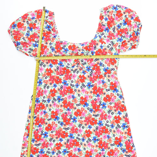 Papaya Women’s Multicoloured Floral Short Puff Sleeve A-Line Dress Size 16