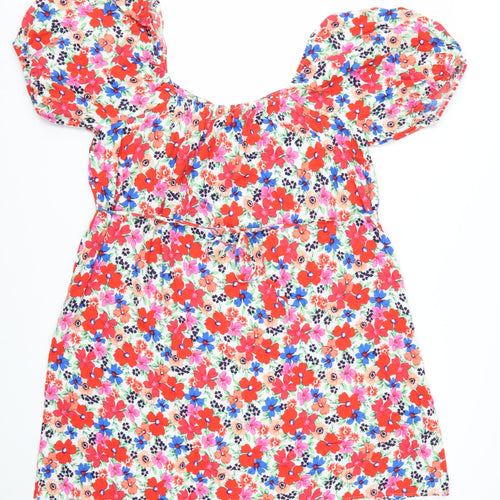 Papaya Women’s Multicoloured Floral Short Puff Sleeve A-Line Dress Size 16