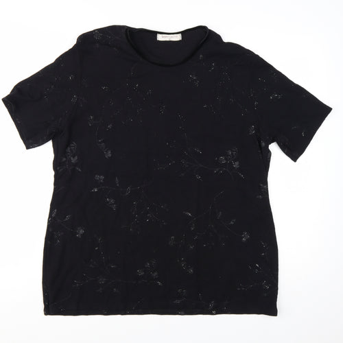 Bonmarché Women's Black Floral Glitter T-Shirt XL