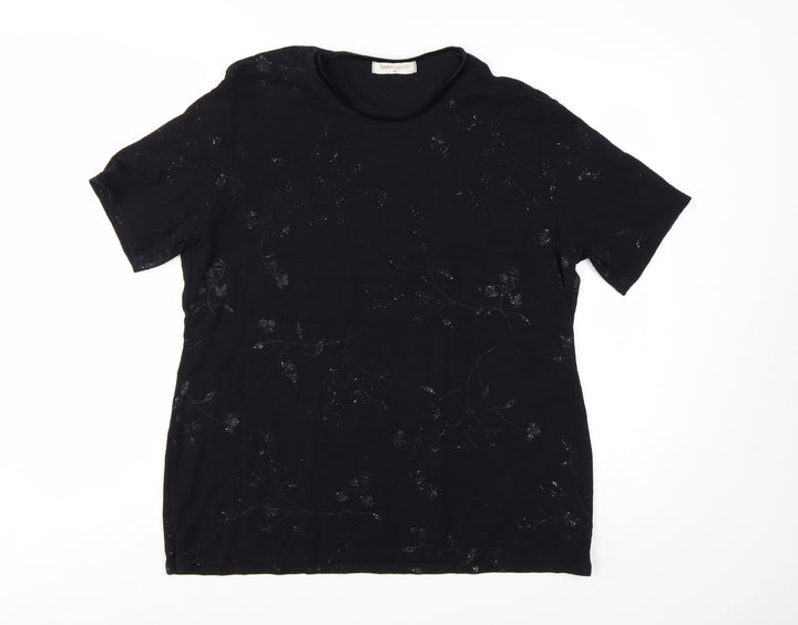 Bonmarché Women's Black Floral Glitter T-Shirt XL