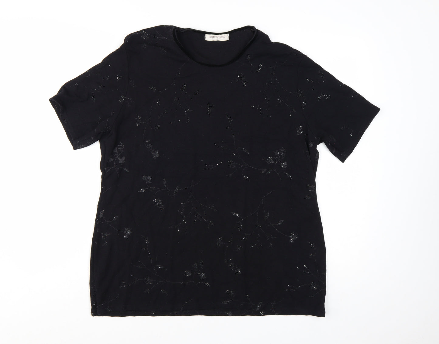 Bonmarché Women's Black Floral Glitter T-Shirt XL