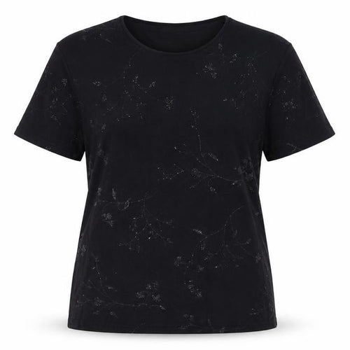 Bonmarché Women's Black Floral Glitter T-Shirt XL