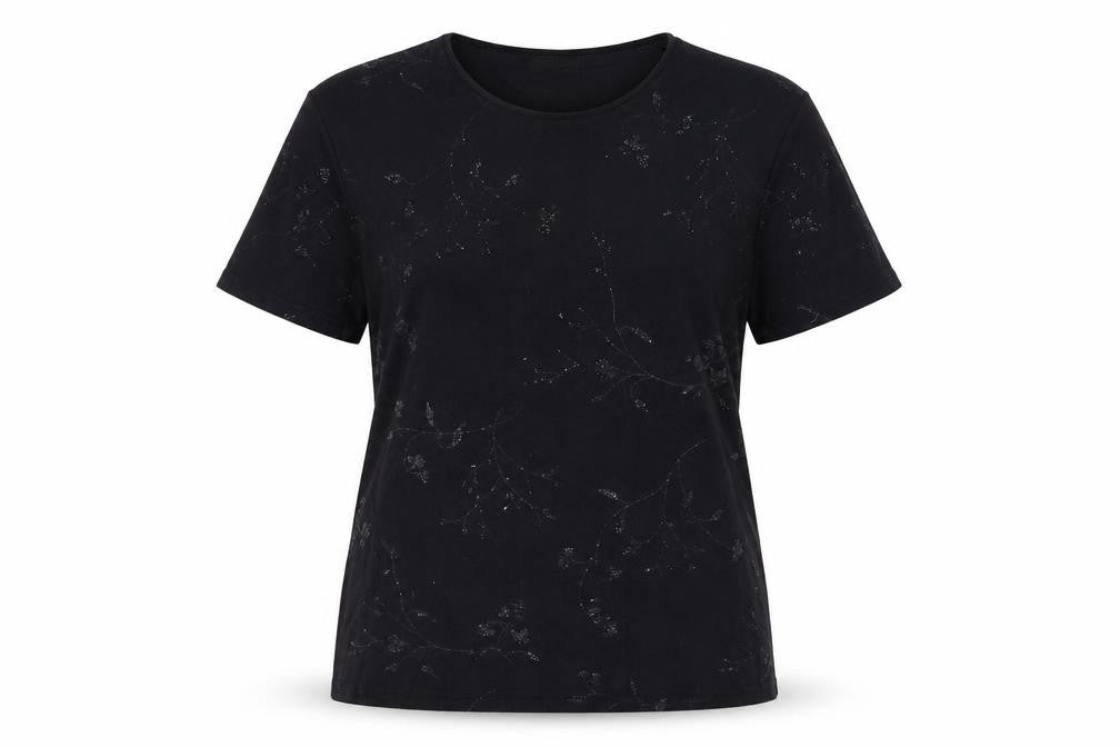 Bonmarché Women's Black Floral Glitter T-Shirt XL