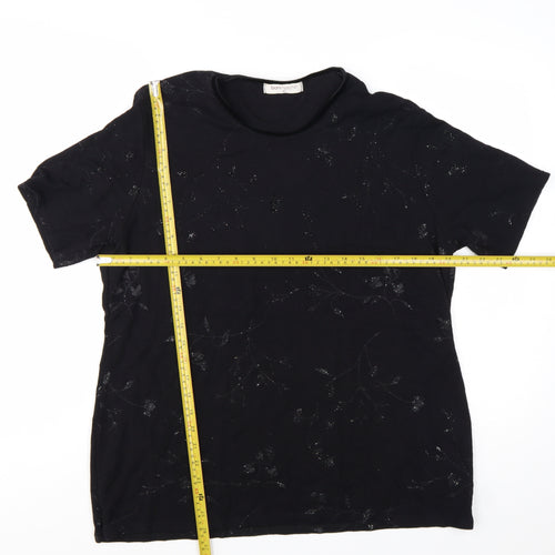 Bonmarché Women's Black Floral Glitter T-Shirt XL