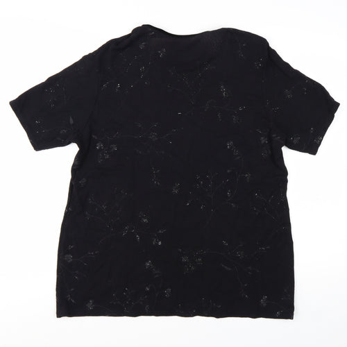 Bonmarché Women's Black Floral Glitter T-Shirt XL