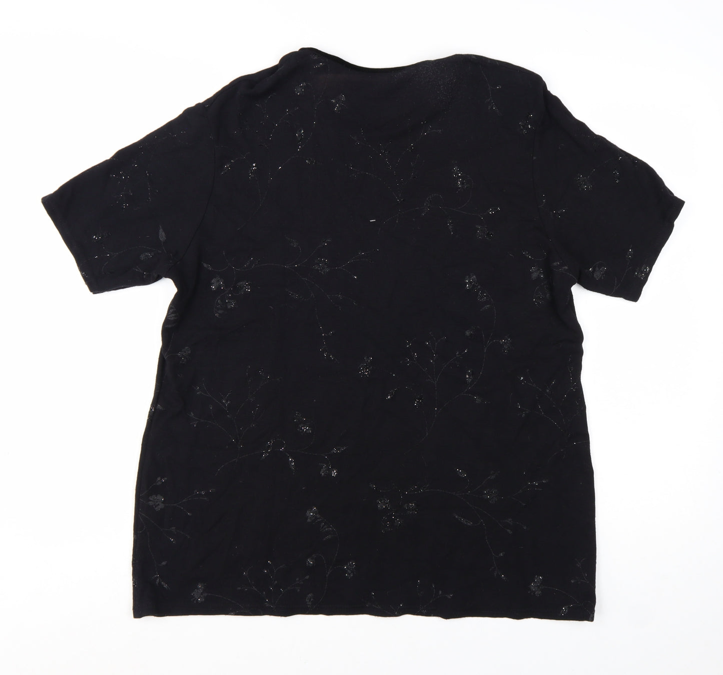 Bonmarché Women's Black Floral Glitter T-Shirt XL