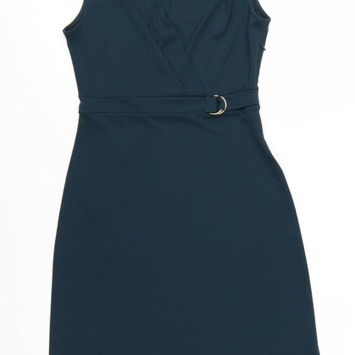 H&M Women Green Sleeveless Wrap Dress Belted Size S