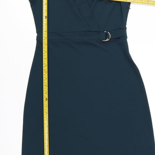 H&M Women Green Sleeveless Wrap Dress Belted Size S