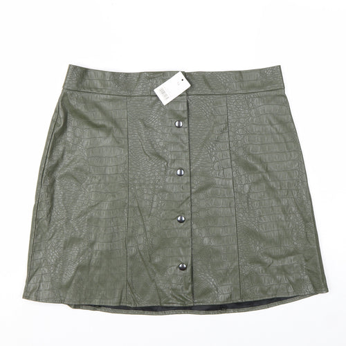 George Women's Green Faux Leather Croc Button Short Skirt Size 16