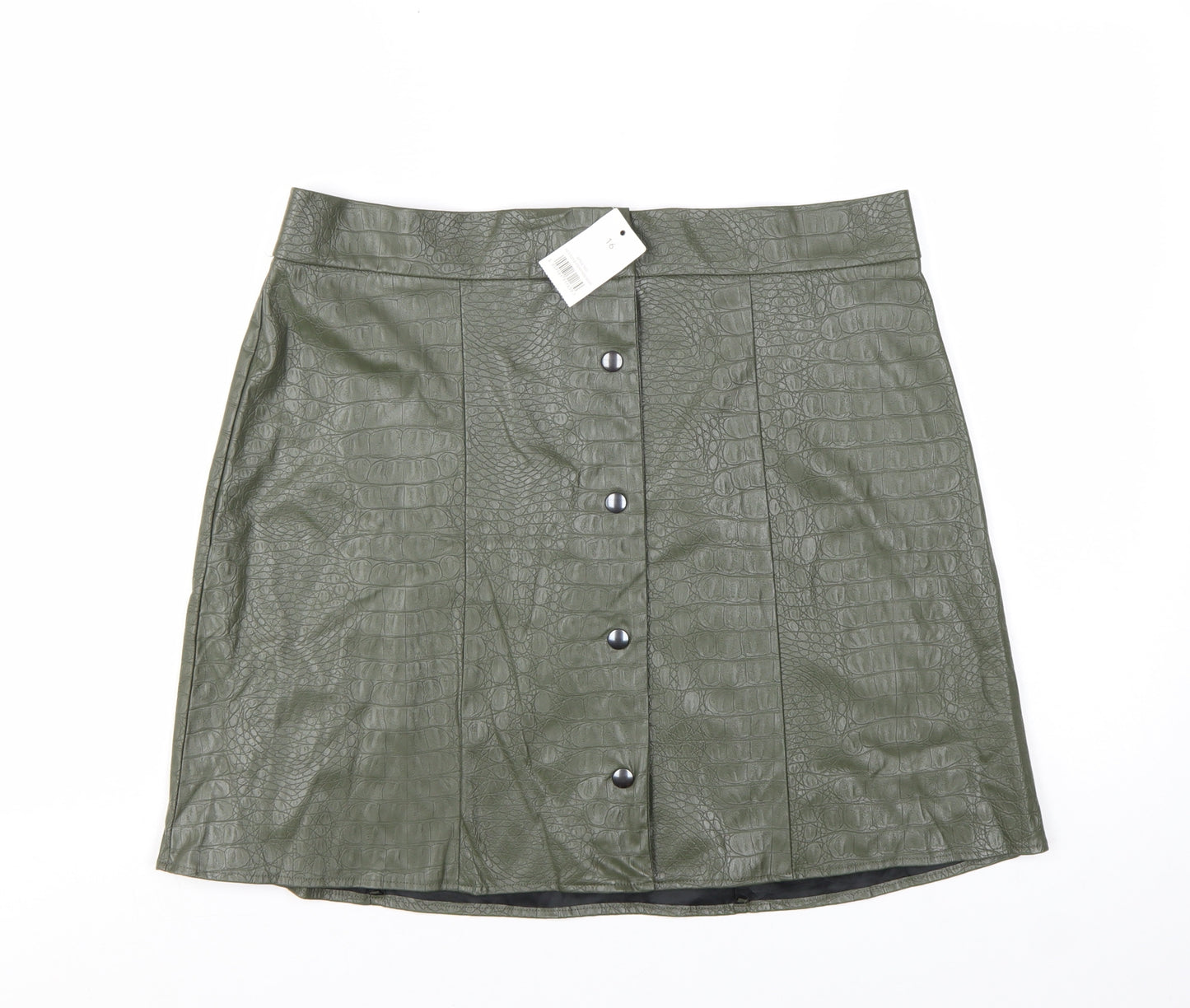George Women's Green Faux Leather Croc Button Short Skirt Size 16