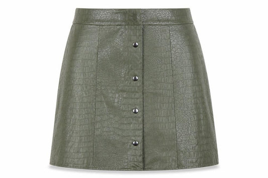 George Women's Green Faux Leather Croc Button Short Skirt Size 16