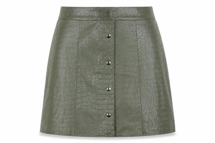 George Women's Green Faux Leather Croc Button Short Skirt Size 16