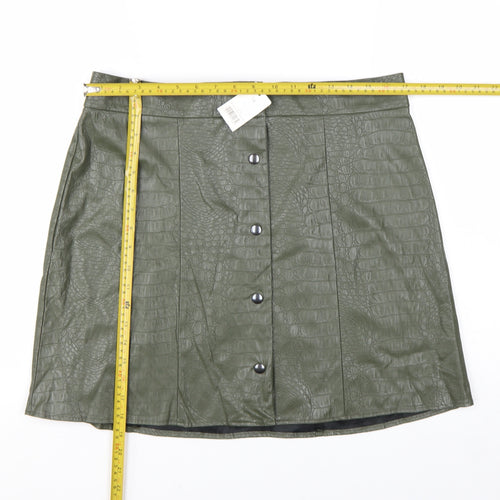 George Women's Green Faux Leather Croc Button Short Skirt Size 16