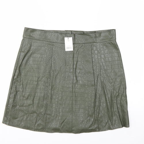 George Women's Green Faux Leather Croc Button Short Skirt Size 16
