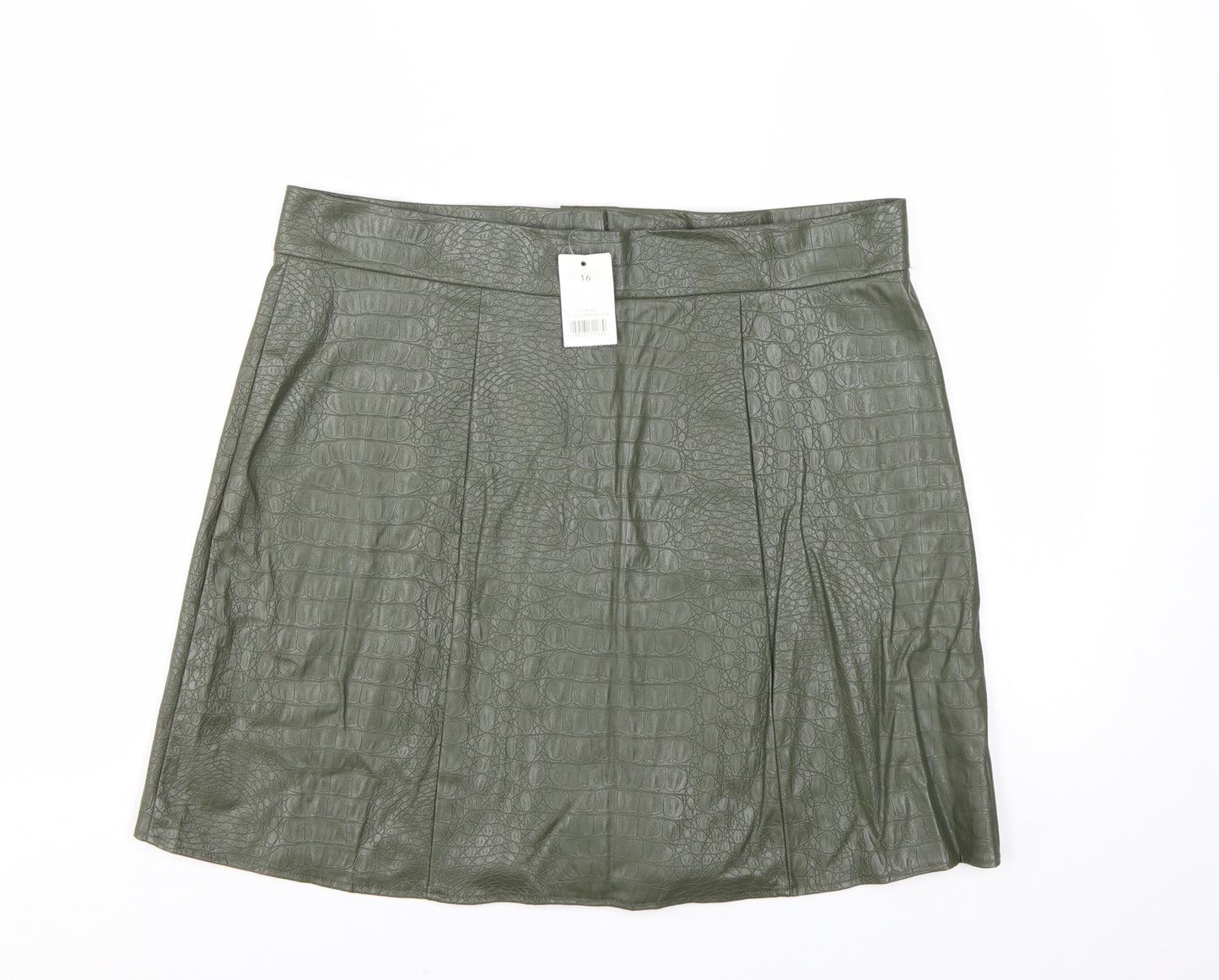George Women's Green Faux Leather Croc Button Short Skirt Size 16