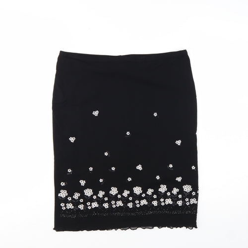 New Look Women Black Size 14 Embroidered Pencil Skirt