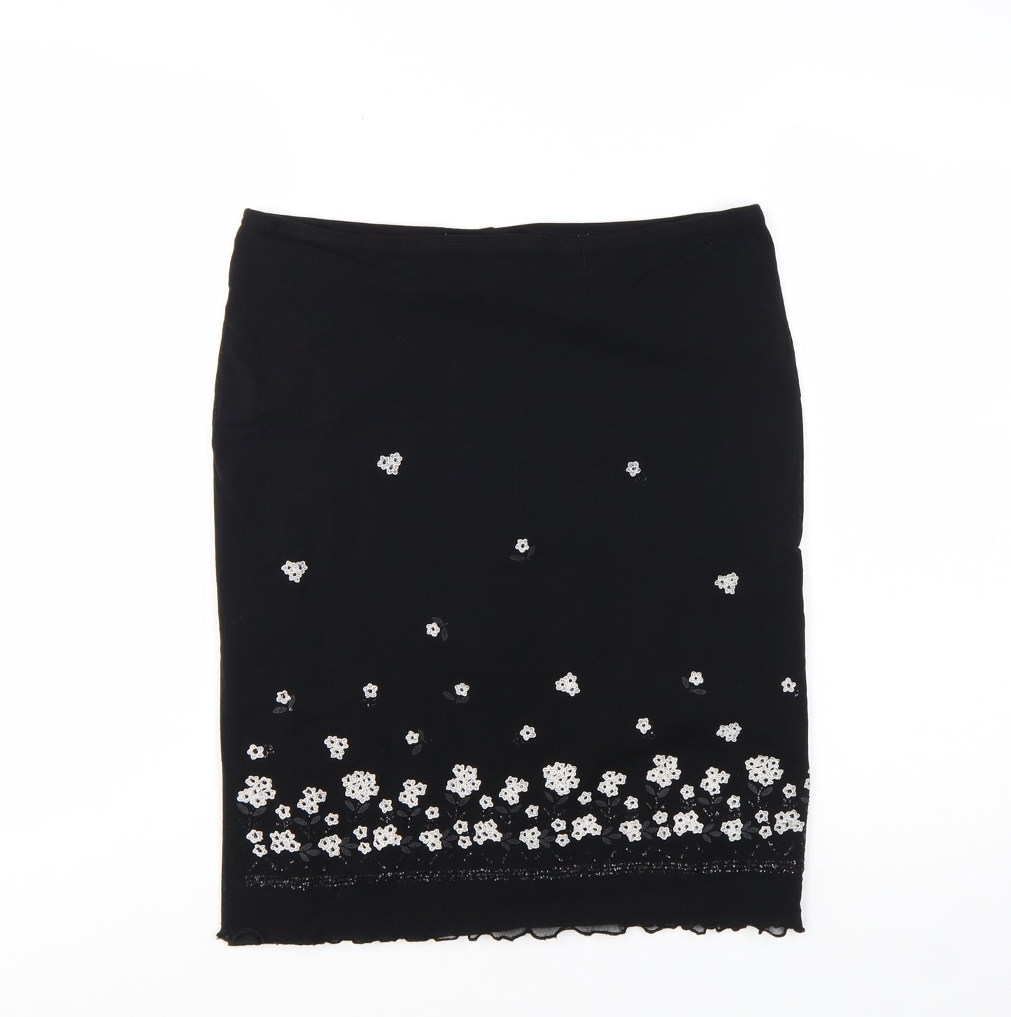 New Look Women Black Size 14 Embroidered Pencil Skirt