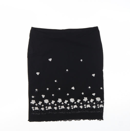 New Look Women Black Size 14 Embroidered Pencil Skirt
