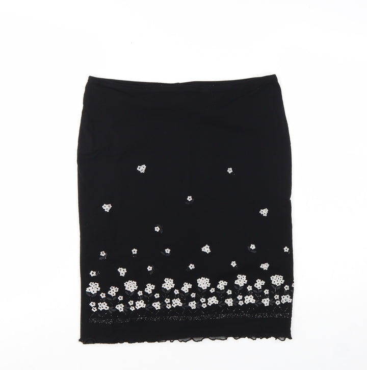 New Look Women Black Size 14 Embroidered Pencil Skirt
