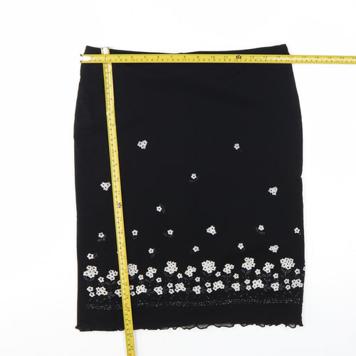 New Look Women Black Size 14 Embroidered Pencil Skirt