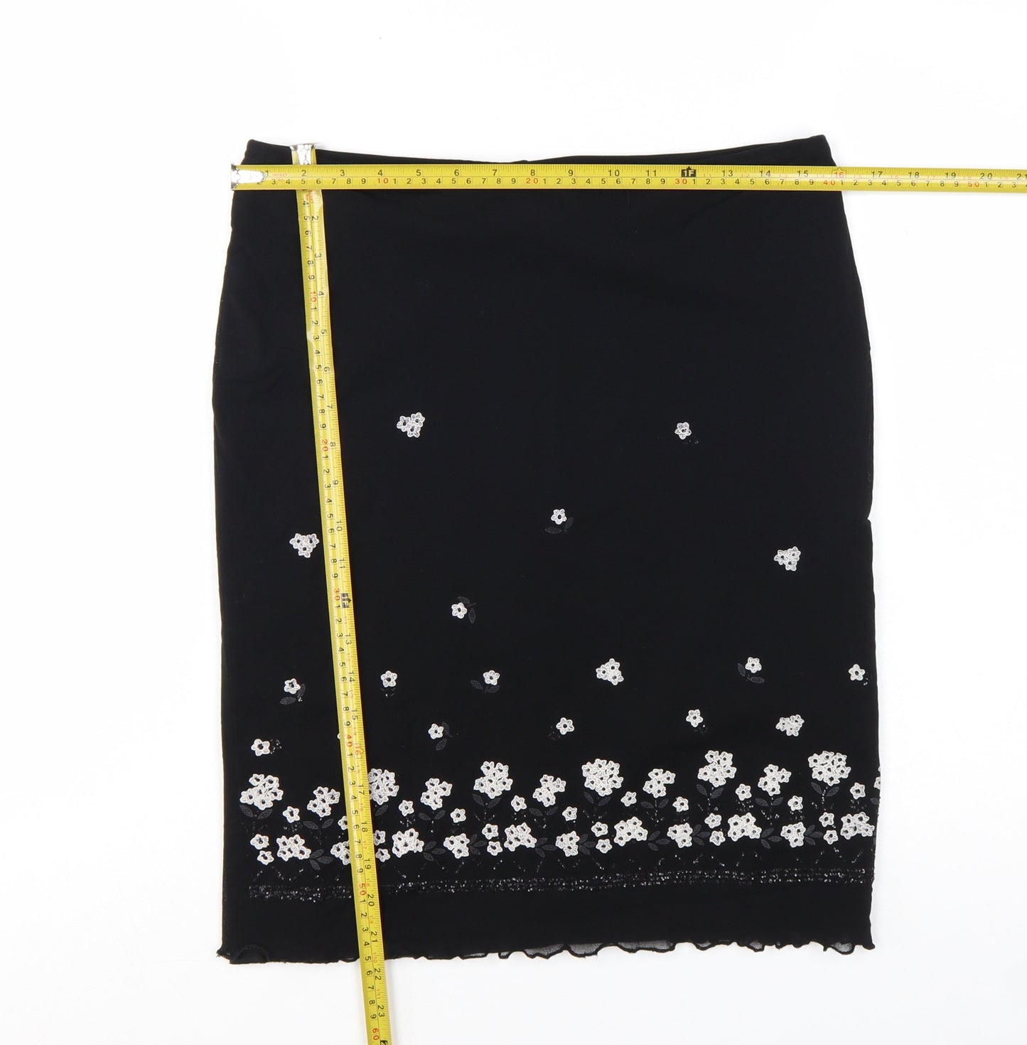 New Look Women Black Size 14 Embroidered Pencil Skirt
