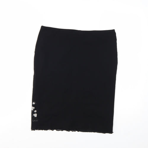 New Look Women Black Size 14 Embroidered Pencil Skirt
